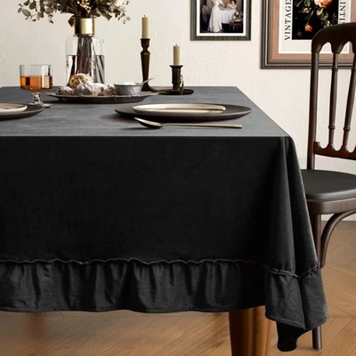 Black Velvet Tablecloth Luxurious Soft Washable Solid Rectangle Table Cloth w... - Image 1 of 4