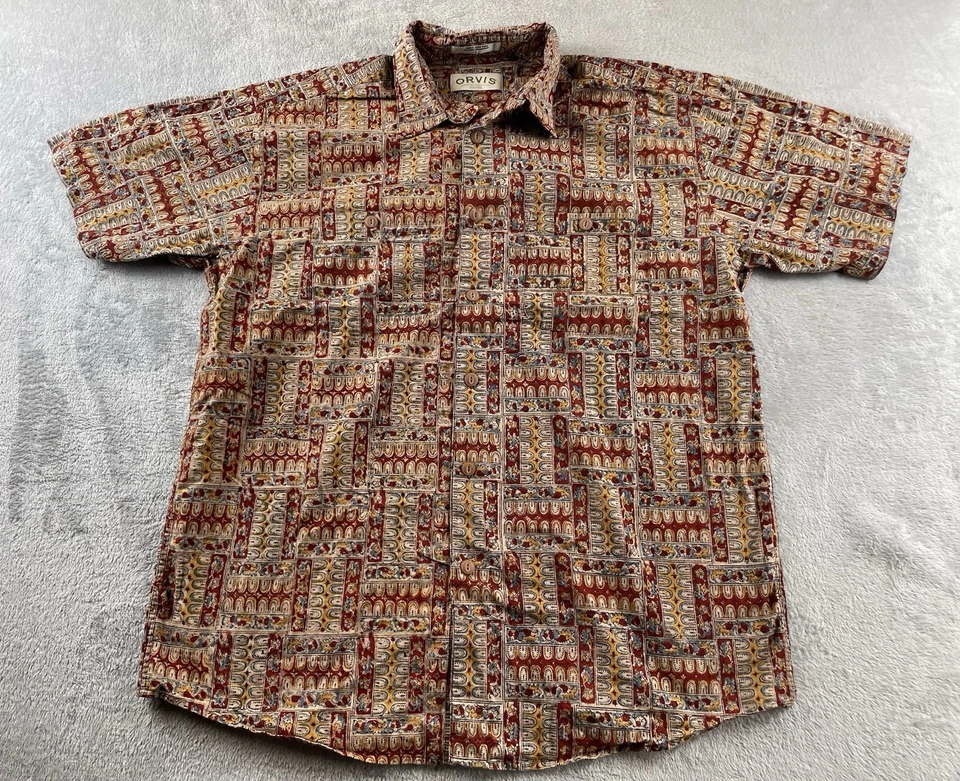 Vintage Orvis Shirt Mens Size Large XL Aztec Indian Pattern Short Sleeve - Image 1 of 4