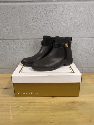 Charter Club Botas Mujer 5 M Cremallera Lateral Botín al Tobillo Negro Imitación Cuero N2 Foto 1 de 4