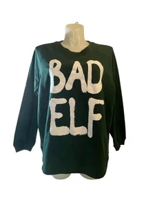 Felpa M 1X "Elfo Cattivo" Natale Vacanze Verde Pullover Pile Crew Top Nuova con etichette - Foto 1 di 3