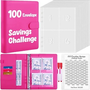 ™ 100 Envelopes Savings Challenge Binder with Laminated Tracker, Budget Binde... - Picture 1 of 7