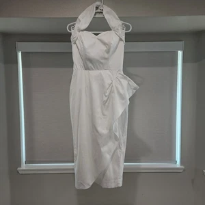Vivien of Holloway White Cotton Sarong Dress, Size 14 UK, Midi, Halter,Faux Wrap - Picture 1 of 15