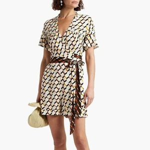 Diane von Furstenberg DVF Bella Printed Tie Waist Wrap Romper Playsuit Size 10 - Picture 1 of 13