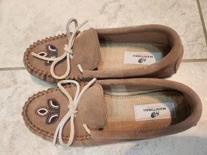 Manitobah Kajak Kanu Mokassins Creme Leder, Größe Large 10 (fällt klein aus) - Bild 1 von 6