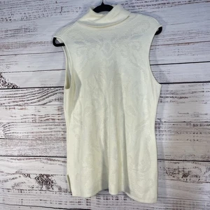 Chicos Turtleneck Sleeveless Cream Sweater Crochet Design 2p - Picture 1 of 9