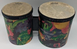 Remo Fiberskyn 3 FD 5" & 6" PERCUSSION Kids Bongo Rainforest Drums w Bracket VGC - Picture 1 of 3