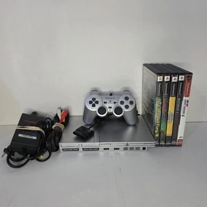 Sony PlayStation 2 Slim Console Silver Model SCPH-77001 + Controller & 5 Games - Picture 1 of 21