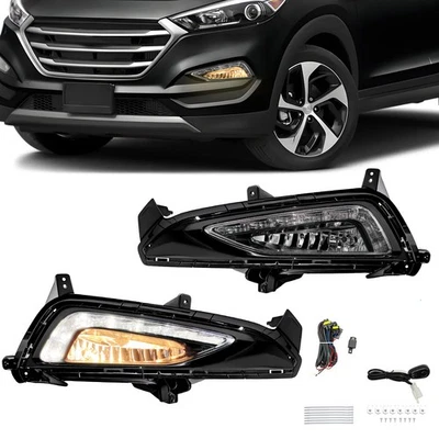 Pair For 2016-2018 Hyundai Tucson LED Fog Lights Front Bumper Lamps W/DRL+Wiring - Image 1 of 4