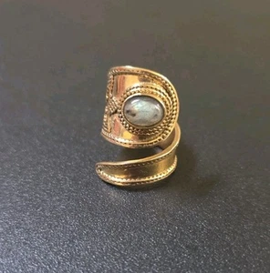 Anello avvolgente vintage in ottone con labradorite - Foto 1 di 4