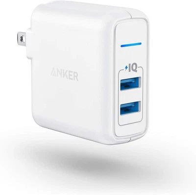 Anker Elite Dual Port 24W Wall Charger, PowerIQ and Foldable Plug A2023 - WHITE - Image 1 of 4