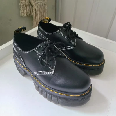 Dr. Martens Audrick White Stitch Platform Oxford Shoes Womens 6 Black Leather - Image 1 of 4