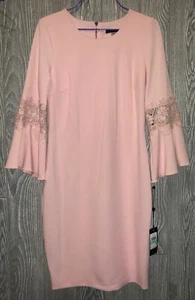TOMMY HILFIGER Lace Trim Bell Sleeve Sheath Dress Pink NEW Womens Sz 8 - Picture 1 of 7