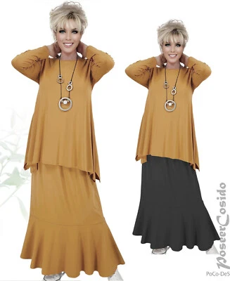 PoCo LAGENLOOK Godet-Rock schwarz & curry 44 46 48 50 52 54 56 58 L XL XXL XXXL  - Bild 1 von 4