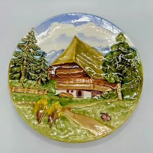 Piatto VINTAGE Shramberg Maiolica 12" - Grande Assiette Barbotine - Chalet di Montagna - Foto 1 di 5