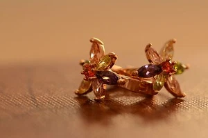 AamiraA 18K Gold Plated Multi-color Daisy Zircon AAA+ Designer Earrings Hoops - Picture 1 of 9