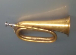 VINTAGE 11" BUGLE MADE IN INDIA BRASS w/ Mouthpiece on Chain - Picture 1 of 1