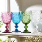 4pc Wine Glasses Set Diamond Cut Glass Vintage Style Drink Goblets 300ml