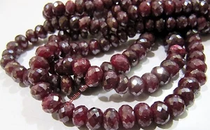AAA Quality AB Coated Natural Ruby Rondelle Faceted Beads 6-8mm, Strand 8 inches - Picture 1 of 6