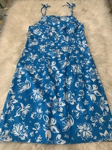 VTG Expressions Y2K 90s Spaghetti Strap Blue floral Hawaiian Mini Dress Size 8 - Picture 1 of 5