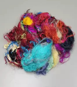 Silk Threads Rainbow Reclaimed Fiber 8 oz Painting, Embroidery, Spinning, Crafts - Picture 1 of 6