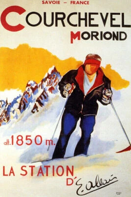 FRENCH COURCHEVEL MORIOND WINTER SPORT SKI RESORT TRAVEL VINTAGE POSTER REPRO - Image 1 of 3