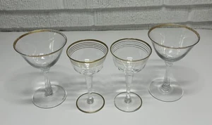 4 VTG Crystal Glass Gold Edge Gilt Rings Sherbet Champagne Drink Glass Lot Retro - Picture 1 of 19