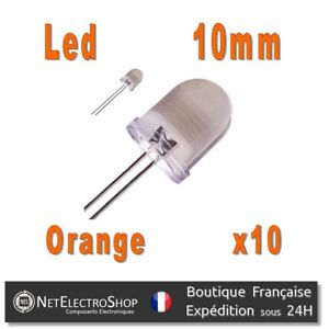 10x LED 10mm Oranges, Haute Luminosité