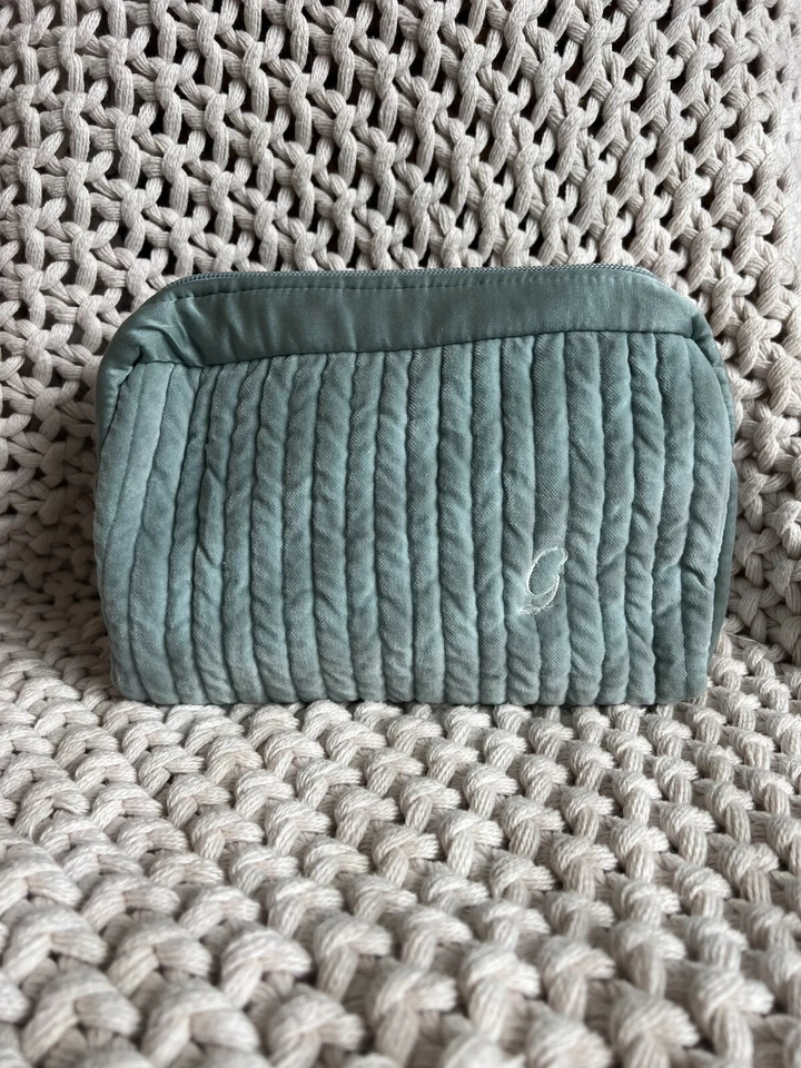 Pottery Barn косметический макияж сумка синий выстеганный бархат шелк с монограммой "G" - Изображение 1 из 1