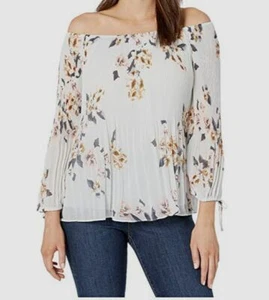 $45 Tribal Women's Light Blue Printed Off-Shoulder Long Sleeve Blouse Top Size M - Picture 1 of 2