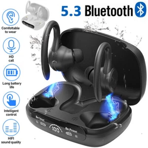 Bluetooth 5.3 Headset Wireless Earphones Earbuds Stereo Headphones Ear Hook/Clip - Picture 1 of 14