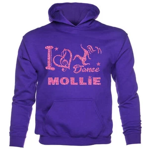 Kids I Love Dance Customised Hoodie Mollie Pink Glitter Ballet Hip Hop Street  - Picture 1 of 7