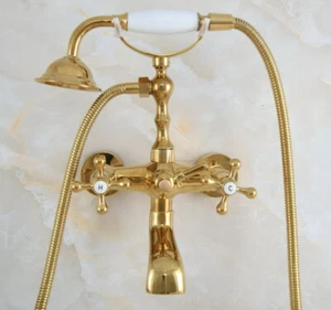 Gold Color Brass Bathroom Bath Clawfoot Tub Mixer Tap Faucet Hand Shower yna848 - Picture 1 of 9