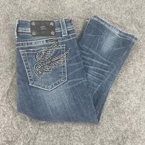 Miss Me Jeans Women's 30 Capri Cropped Blue Denim Low Rise Pants Angel Wings - Picture 1 of 19
