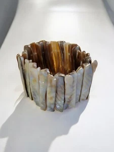 Bracciale Donna Unico Largo Abalone Conchiglia Elasticizzato Gioielli Regali - Foto 1 di 4