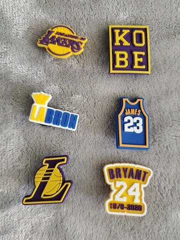 Lot of 6 pcs NBA Los Angeles Lakers Kobe Lebron Jibbitz Croc Shoe Charms NWOT Cover