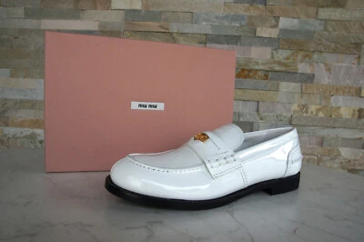 Zapatillas Miu Eu 40,5 Mocasines Zapatos Bajos Charol Blanco Nuevas Anteriormente Foto 1 de 4