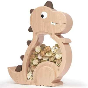 Wooden Dinosaur Piggy Bank,Cute Money Bank for Boys and Girls, Unbreakable Wo... - Picture 1 of 7