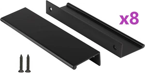 8 PCS - 5.9" 150mm Flat Black Modern Edge Drawer Pull Bathroom Kitchen Cabinet - Picture 1 of 9