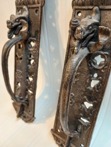 Lot Of 2 Metal Dragon Door Handle Pulls 11.75" Ornate Decorative Cover