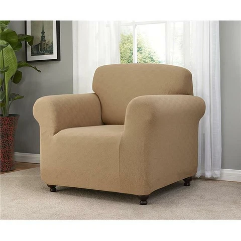 Madison CHECKER-CH-BG Stretch Checkerboard Chair Slipcover Beige Cover