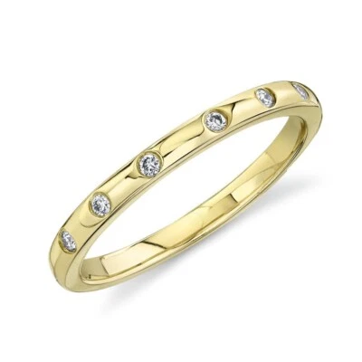 Conjunto de bisel de anillo de boda de diamantes de oro amarillo de 14 quilates aniversario 2 mm 0,07 CT Foto 1 de 4