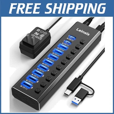 Secure 10-Port USB Hub with Surge Protection - Image 1 of 4