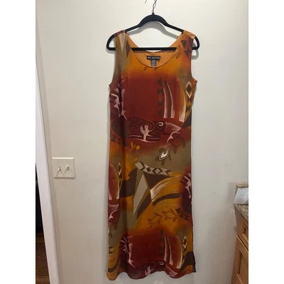 Maxi Vestido Mlle Gabrielle Talla 12 Marrón Naranja Estampado Abstracto Sin Mangas Foto 1 de 4