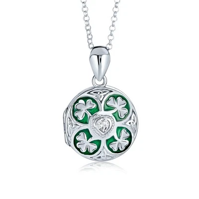 BFF Vintage Style Shamrock Clover Celtic Irish Locket Necklace Sterling Silver - Image 1 of 4