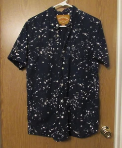 Red Camel Mens M, Button Up Navy Blue Paint Splatter Short Sleeve Collared Shirt - Picture 1 of 5