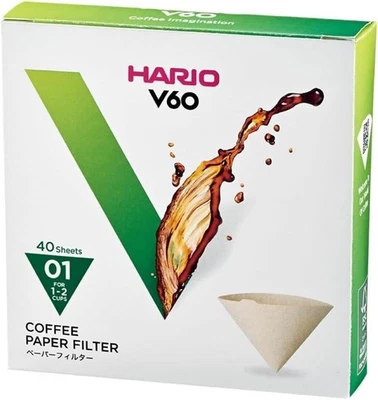 Filtros de café de papel Hario V60, tamaño 01, naturales, en caja de 40 quilates Foto 1 de 4