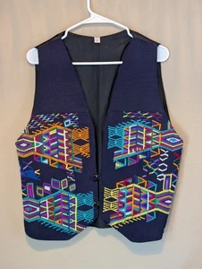 Beautiful Authentic Guatemalan Textile Embroidery Vest Two Buttons Women's Large - Picture 1 of 6