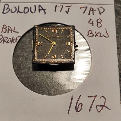 LADIES  BULOVA  17j  7AD  48   BXW    WRIST  WATCH MOVEMENT    #1672 - Image 1 of 2