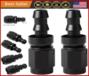 6AN Push Lock Hose Fitting End Adapter Aluminum Black 2PCS Fuel Oil Line - Picture 1 of 6