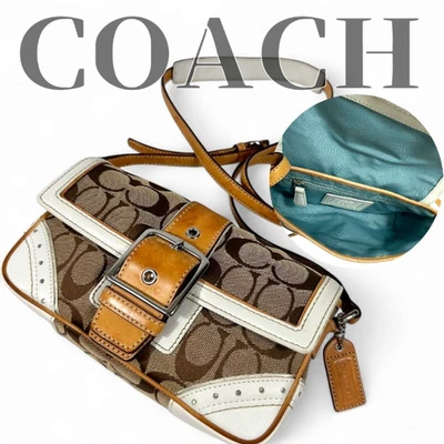 Coach Soho Signature Mini Shoulder Bag Leather Canvas Suede Brown White 1459 - Image 1 of 4